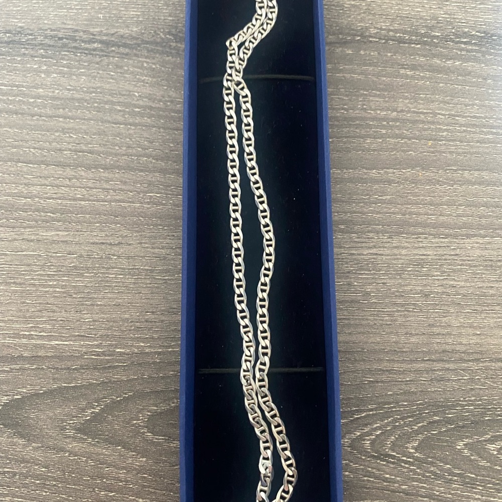 Solid figaro chain necklace 925 sterling silver stamped Italy.